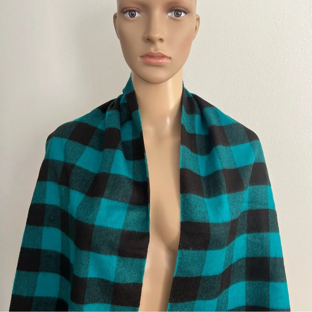 Vintage Christian Dior Monsieur Teal Black Plaid Fringe Scarf Men’s